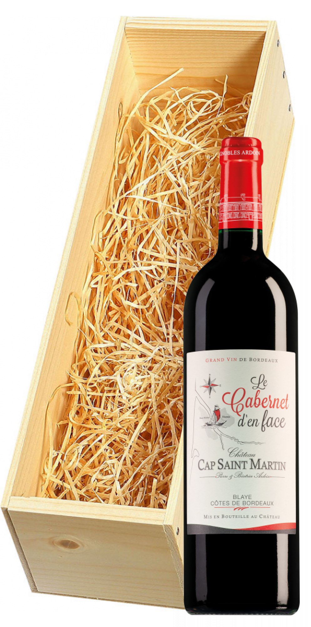 Wijnkist met Château Cap Saint-Martin Blaye Côtes de Bordeaux Le Cabernet d'en face